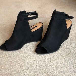Black Forever 21 peep toe anklestrap wedge bootie